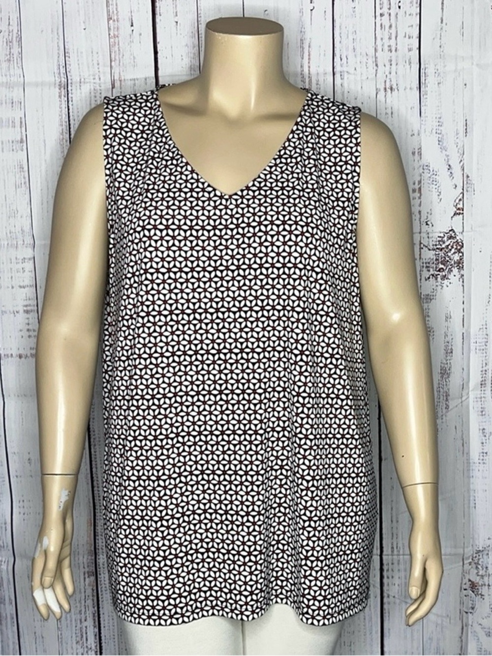 Talbots Black & White Geometric V-Neck Sleeveless Tunic Boho Cottagecore 1X